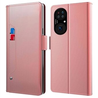 PU lederen spiegelhoes voor Huawei P50 Pro 4G, kaarthouder Scratch Stand folio flip telefoonhoes