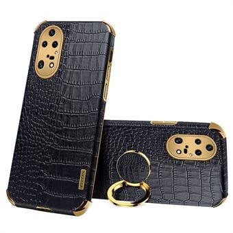 Voor Huawei P50 Pro 4G Krokodil Textuur Galvaniseren Cover PU Leer Gecoat TPU Telefoon Case met Ring Kickstand