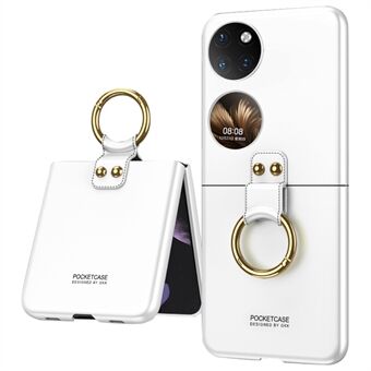 GKK Voor Huawei P50 Pocket Ultra Slim Finger Ring Kickstand Ontwerp Valbestendig Hard PC Telefoonhoesje Cover met klein scherm Gehard glasbeschermer