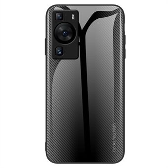 Voor Huawei P60 Carbon Fiber Texture Case Anti- Scratch Zachte TPU + Cover van gehard glas