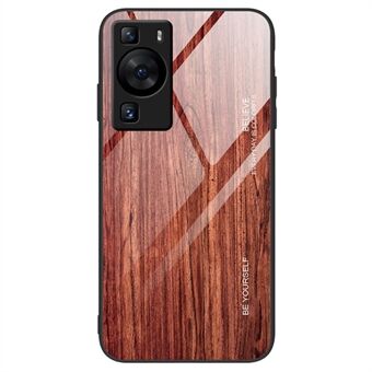 Voor Huawei P60 Houten Patroon Telefoonhoesje Gehard Glas + TPU Schokbeschermhoes