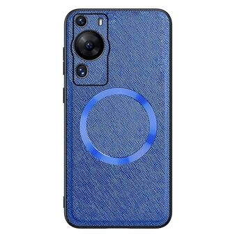 Magnetisch telefoonhoesje voor Huawei P60 Pro , met leer gecoate TPU-smartphonehoes met kruistextuur