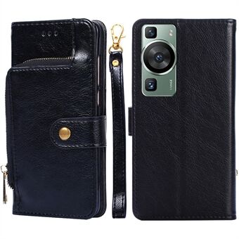 Telefoonhoesje voor Huawei P60 / P60 Pro Ritsvak PU lederen portemonnee Stand cover met riem