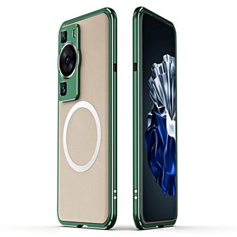 Voor Huawei P60 / P60 Pro magnetische telefoonhoes PU-leer + metalen frame cover met cameralensbeschermer