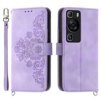 Portemonnee telefoonhoesje voor Huawei P60 / P60 Pro schokbestendig hoesje Skin-Touch bedrukte bloem lederen flip cover met riem