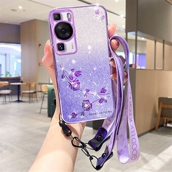 Voor Huawei P60 / P60 Pro Bandontwerp TPU Hoesje Glitter Strass Decor Bloempatroon Telefoonhoesje