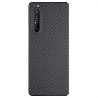 Aramide-vezel telefoonhoesje voor Sony Xperia 1 II, 1500D grove structuur, zwart hoesje met grote lensuitsparing.