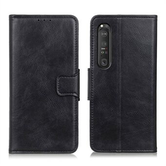 Folio Flip Crazy Horse Texture Wallet Design PU-lederen Stand beschermhoes voor Sony Xperia 1 III 5G - Zwart