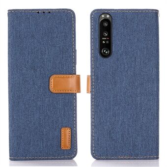 Pung PU Læder Standaard Beschermende Jeans Kleding Hoesje voor Sony Xperia 1 III 5G - Donkerblauw