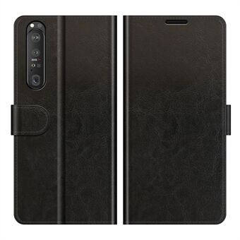 Crazy Horse Texture Leren Portemonnee Case voor Sony Xperia 1 III 5G - Zwart