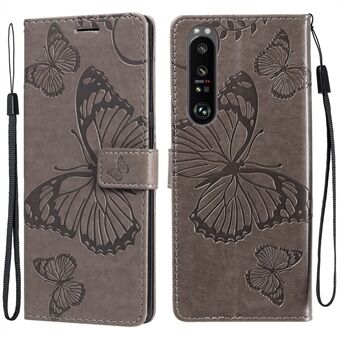 Portemonneeontwerp KT Imprinting Flower Series-2 Vlinderspatroon Imprinting lederen tas met Stand voor Sony Xperia 1 III 5G