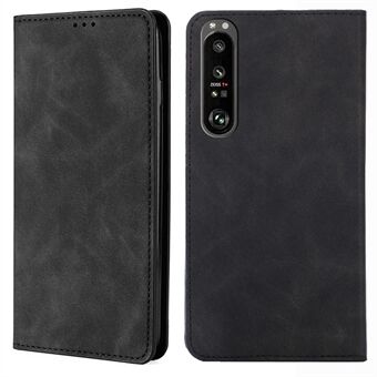 Impact Buffer Magnetisch automatisch geabsorbeerd Skin-touch lederen Stand hoesje met kaartsleuven voor Sony Xperia 1 III 5G - zwart