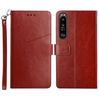 Voor Sony Xperia 1 III 5G Y-vormige lijn Imprinting Schokabsorberende PU lederen telefoon portemonnee Shell Stand Cover