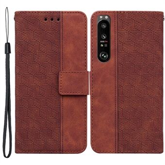 Voor Sony Xperia 1 III 5G Geometrie Bedrukt PU-lederen hoesje Magnetische sluiting Portemonnee Zachte TPU- Stand met riem