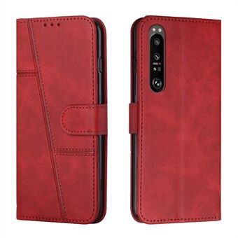 Voor Sony Xperia 1 III 5G Stiksels PU lederen telefoonhoesje Stand Wallet Folio Flip Cover