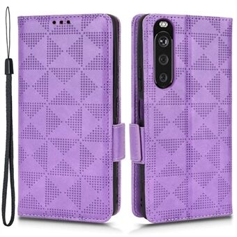 Voor Sony Xperia 1 III 5G PU lederen Stand portemonnee-hoes driehoekig patroon bedrukt schokbestendige hoes met riem