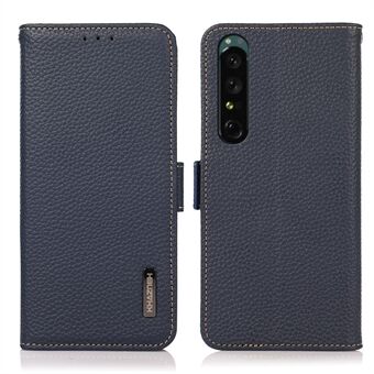 KHAZNEH voor Sony Xperia 1 IV RFID-blokkerende telefoonhoes Litchi-textuur Echt lederen portemonnee Magnetische sluiting Opvouwbare Stand beschermhoes