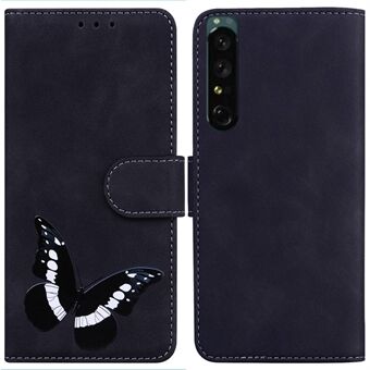 Leren hoesje met vlinderpatroon en print voor Sony Xperia 1 IV, schokbestendige Stand -telefoonhoes met standaard