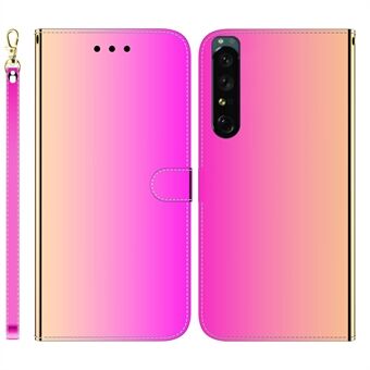 Spiegelachtig PU-lederen telefoonhoesje voor Sony Xperia 1 IV Portemonnee Magnetische sluiting Stand Folio Flip Cover met polsband