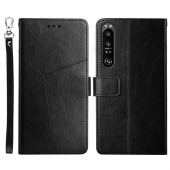 Voor Sony Xperia 1 IV Bedrukt Y-vormige lijnen Ontwerp PU lederen cover Stand Functie Flip Handriem Portemonnee portemonnee hoesje