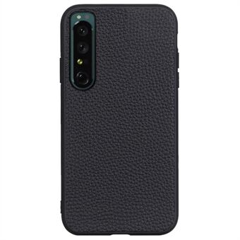 Litchi Texture-telefoonhoes voor Sony Xperia 1 IV Echt leer gecoat Scratch Anti-val PC + TPU-beschermer