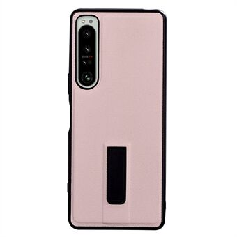 Voor Sony Xperia 1 IV 5G PU-leer gecoate pc-behuizing Schokbestendige bescherming Achterkant met metalen standaard