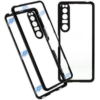 Voor Sony Xperia 1 IV 5G Anti-drop Anti-slijtage Metalen Frame + Gehard Glas + PC Hybride Cover Magnetische Sluiting Telefoon Shell Case