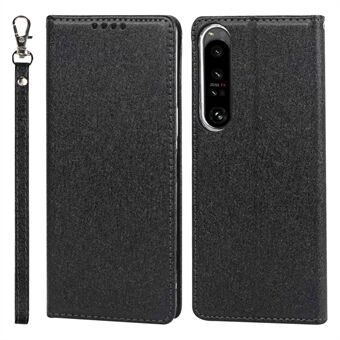 Voor Sony Xperia 1 IV 5G Schokbestendig PU-leer Zijdetextuur Telefoonhoesje Volledige bescherming Flip Wallet- Stand met riem