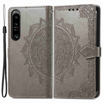 Voor Sony Xperia 1 IV 5G reliëf Mandala-patroon PU lederen flip cover Stand bookstyle magnetische beschermhoes met riem