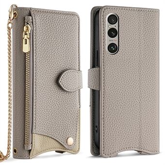 Voor Sony Xperia 1 IV 5G Leren Hoesje Portemonnee Standaard Cover Onregelmatige Staartstijl met Ketenriem