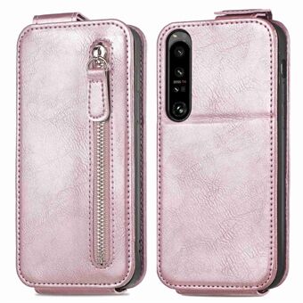 Verticale Flip PU Lederen Telefoonhoesje voor Sony Xperia 1 IV 5G Rits Portemonnee Magnetische Sluiting Stand Cover