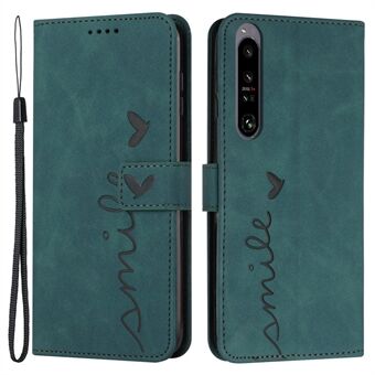 Voor Sony Xperia 1 IV 5G Anti-vingerafdruk PU lederen portemonnee Telefoonhoesje Bedrukt Hartvorm Skin-touch Gevoel Stand Cover met riem