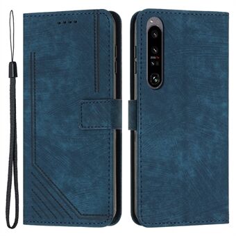 Voor Sony Xperia 1 IV 5G Skin-touch lederen portemonnee Schokbestendig Shell Lines Opdruk Telefoonhoesje met Stand