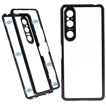 Voor Sony Xperia 1 V Magnetische Adsorptie Case Metalen Frame + Gehard Glas + PC Back Clear Telefoon Cover