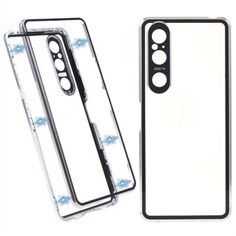 Voor Sony Xperia 1 V Magnetische Adsorptie Case Metalen Frame + Gehard Glas + PC Back Clear Telefoon Cover