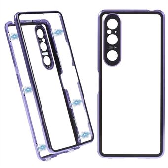 Voor Sony Xperia 1 V Magnetische Adsorptie Case Metalen Frame + Gehard Glas + PC Back Clear Telefoon Cover