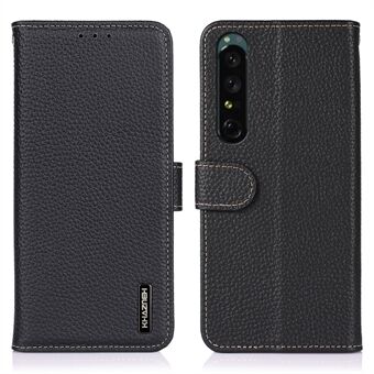 KHAZNEH Anti-drop telefoonhoes voor Sony Xperia 1 V, echt leer Litchi textuur portemonnee Stand beschermhoes