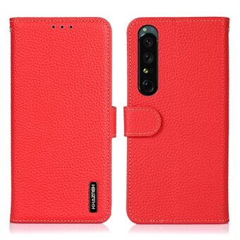 KHAZNEH Anti-drop telefoonhoes voor Sony Xperia 1 V, echt leer Litchi textuur portemonnee Stand beschermhoes