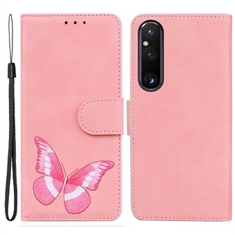 Voor Sony Xperia 1 V Vlinderprint Flip Lederen Portemonnee Cover Anti-drop Mobiele Stand Case