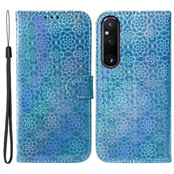 Voor Sony Xperia 1 V lederen telefoonhoes Dazzling Flower Pattern Anti- Scratch portemonnee Stand cover