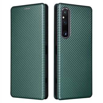 Voor Sony Xperia 1 V Stand PU lederen telefoonhoes Koolstofvezel textuur kaarthouder telefoonhoes