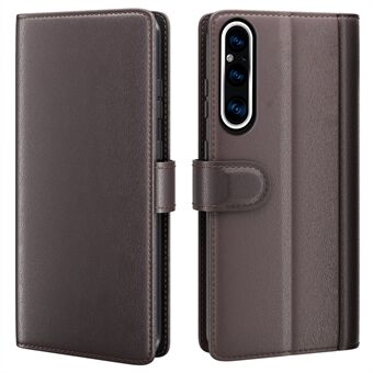 Voor Sony Xperia 1 V Telefoon Portemonnee Case Stand Echt Split Lederen Anti-drop Telefoon Cover