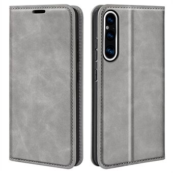 Voor Sony Xperia 1 V Skin-touch lederen telefoonhoesje met Stand portemonnee beschermende telefoonhoes