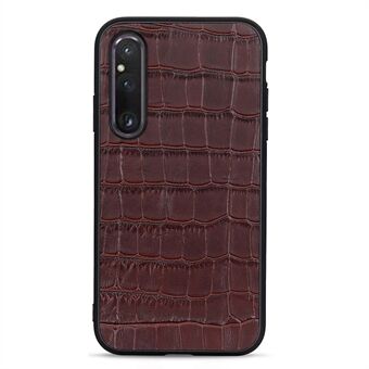 Voor Sony Xperia 1 V echt leer + zachte TPU- Edge telefoonhoes krokodiltextuur anti-val mobiele telefoonhoes