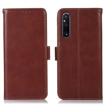 Echt rundleer telefoonhoesje voor Sony Xperia 1 V Crazy Horse textuur RFID- Stand portemonnee-shell