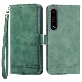 DIERFENG DF-03 Voor Sony Xperia 1 V Shockproof Case Lijnen Bedrukt Telefoon Case Leather Flip Cover met Stand