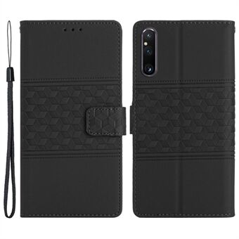 Telefoon Portemonnee Hoesje voor Sony Xperia 1 V, bedrukte Rhombus lederen Stand telefoonhoes