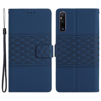 Telefoon Portemonnee Hoesje voor Sony Xperia 1 V, bedrukte Rhombus lederen Stand telefoonhoes