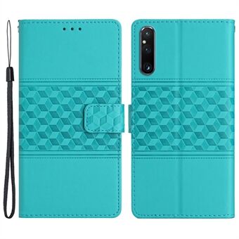 Telefoon Portemonnee Hoesje voor Sony Xperia 1 V, bedrukte Rhombus lederen Stand telefoonhoes