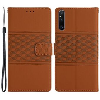 Telefoon Portemonnee Hoesje voor Sony Xperia 1 V, bedrukte Rhombus lederen Stand telefoonhoes